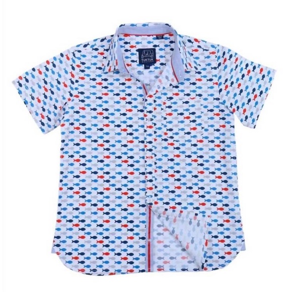 Til Tuk Kids Gone-Fishing Short Sleeve Button Down Shirt - size 7/8 - Picture 1 of 5